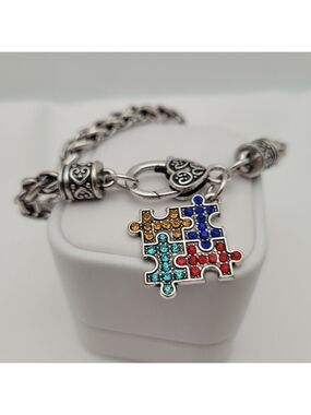 ✨2/$10✨ Autism Awareness Rhinestone Puzzle Piece Charm Bracelet